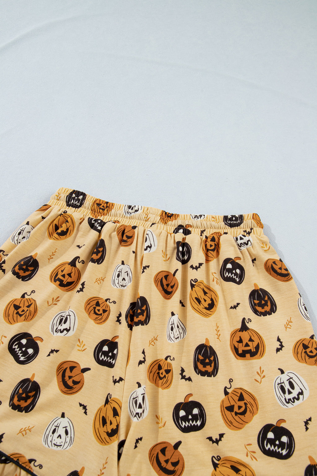 Orange Long Sleeve Ruffle Pumpkin Face Print Two Piece Lounge Set