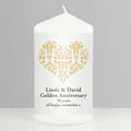Personalised Gold Damask Heart Pillar Candle