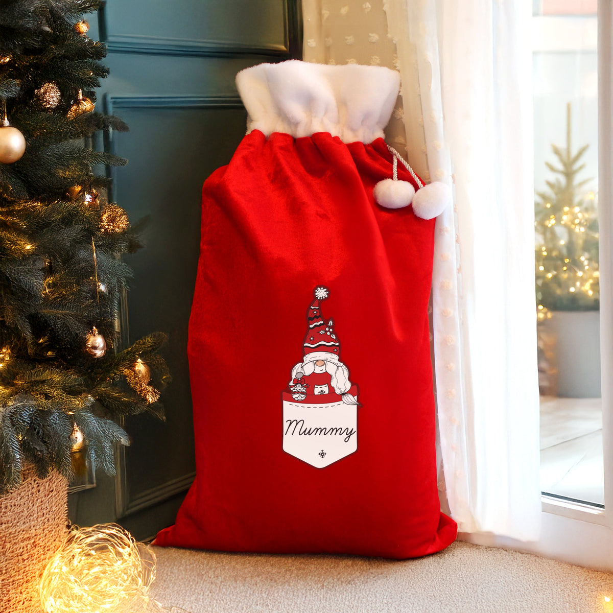 Personalised Gonk Family Red Christmas Sack - Female