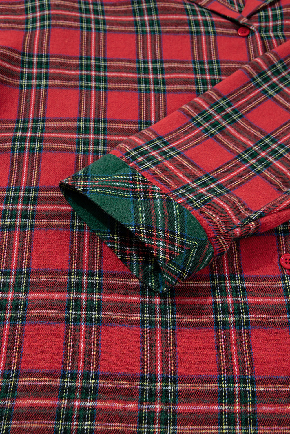 Red Plus Size Plaid Contrast Patchwork Long Sleeve Shirt and Shorts 2pcs Pajama Set