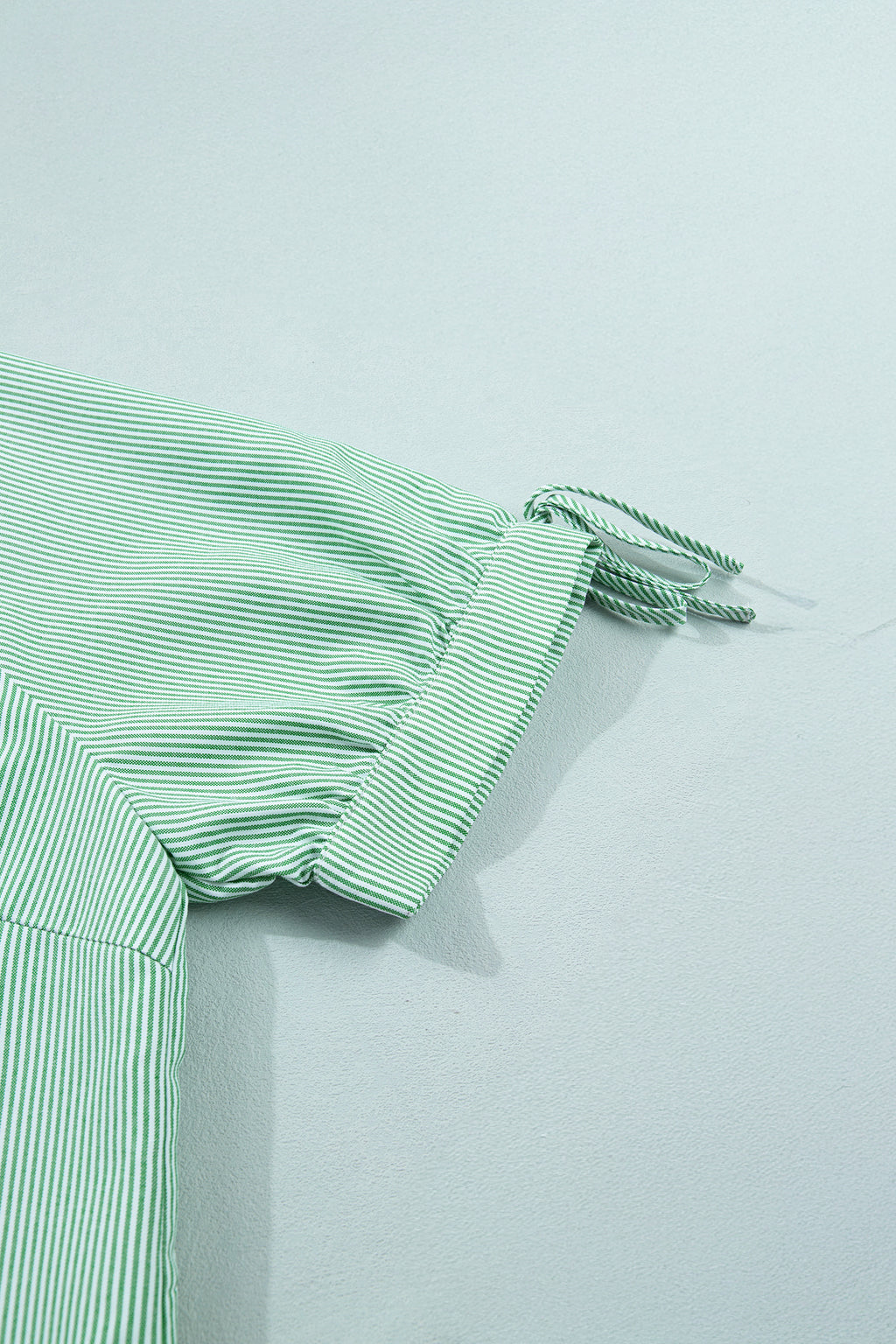 Mint Green Plus Size Striped Print Collar V Neck Short Sleeve Blouse