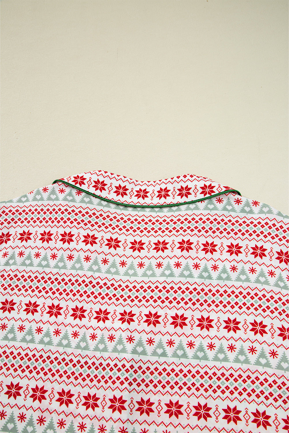 White Christmas Pattern Print Shirt Style Long 2pcs Pajama Set