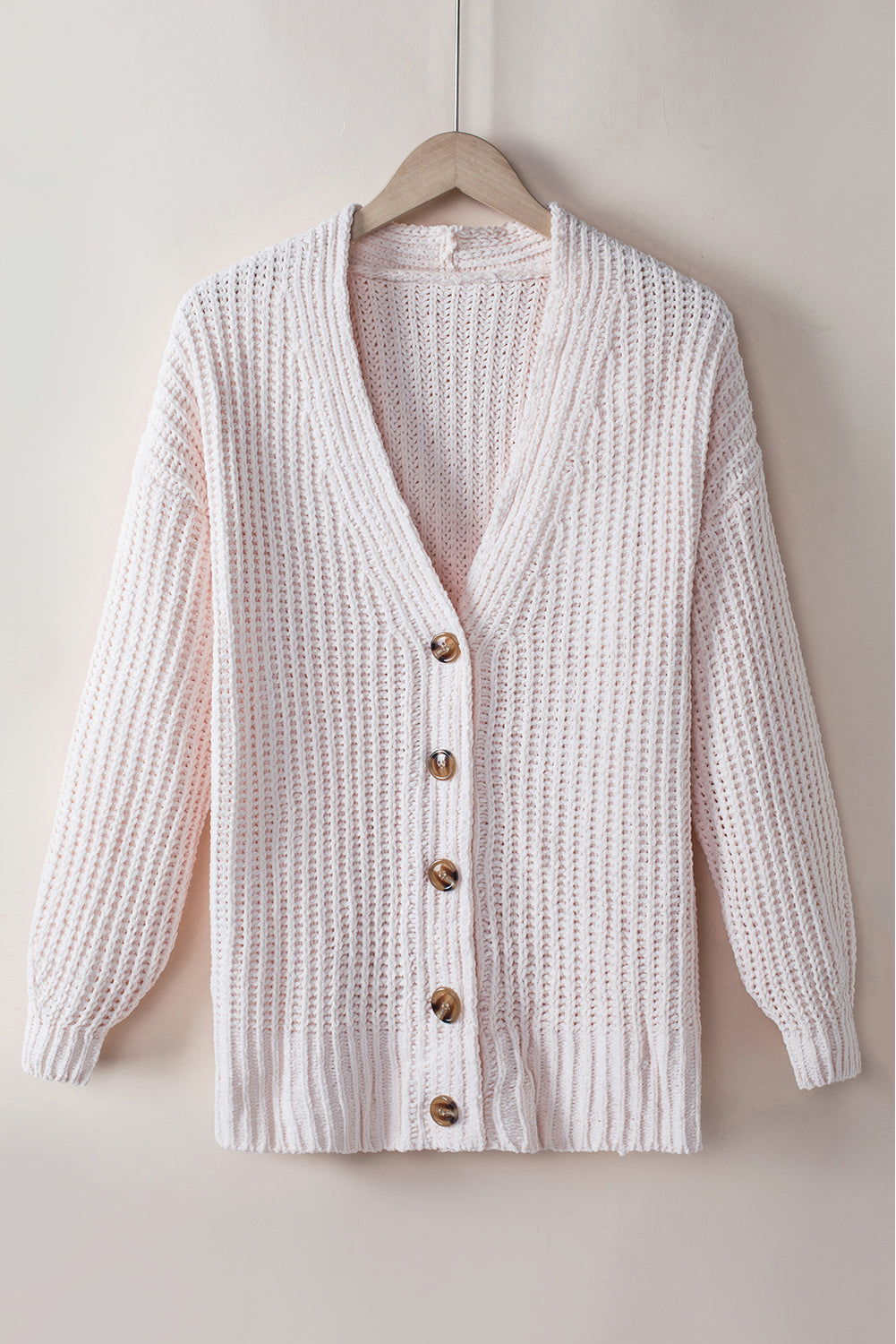 Pink Buttoned Front Drop Shoulder Knitted Cardigan