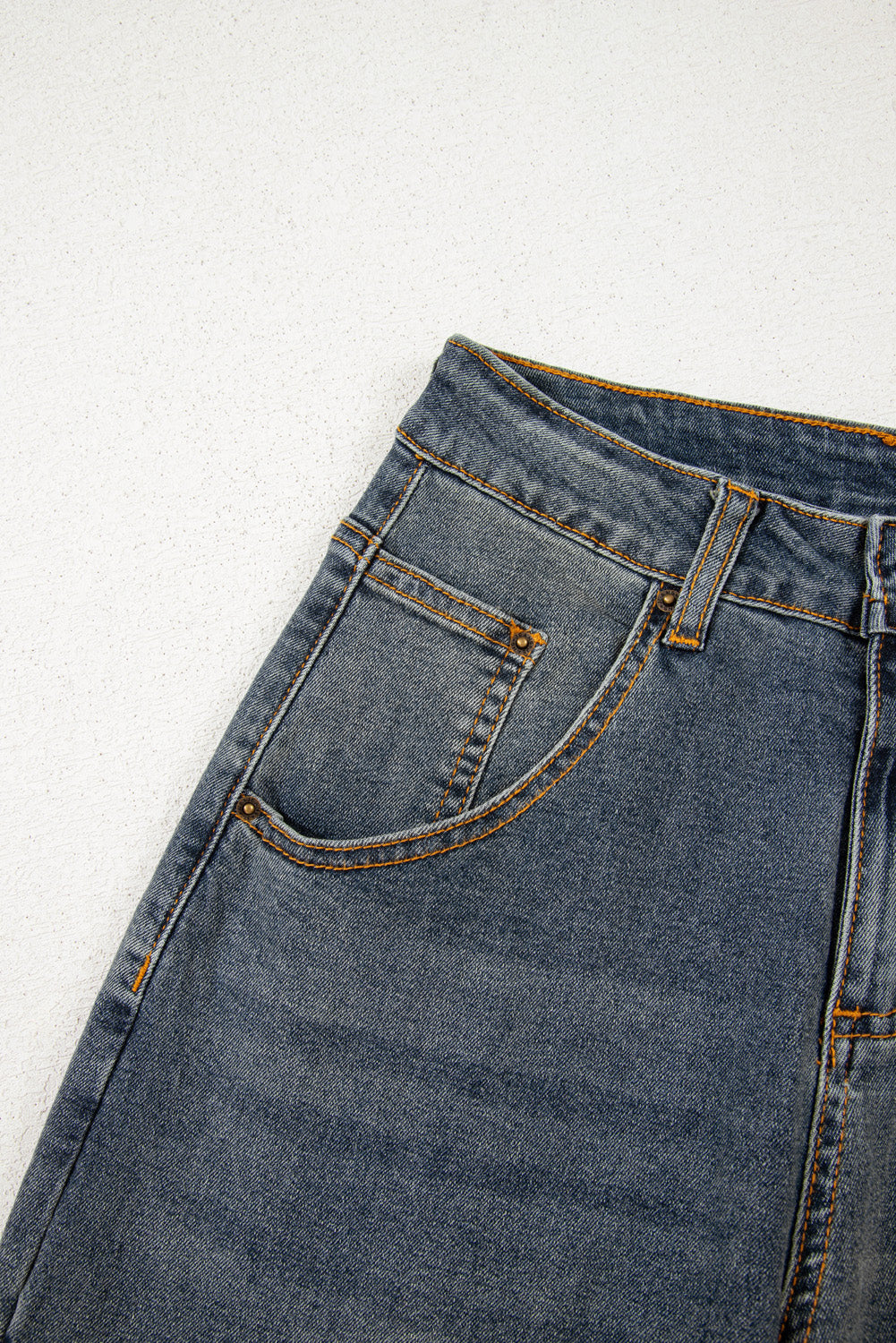 Sail Blue Exposed Stitching Loose Straight High Waist Barrel Jeans