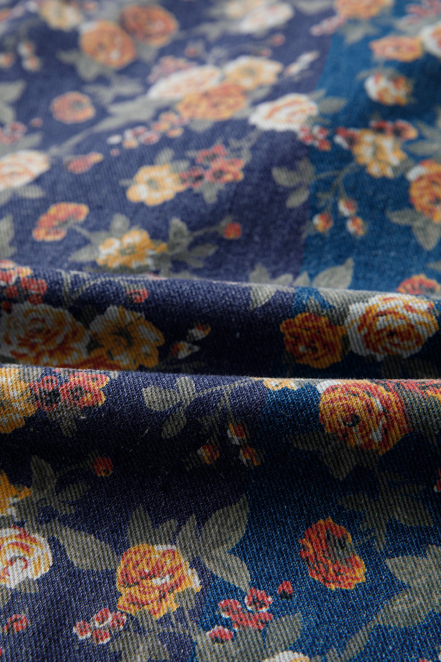 Blue Retro Floral Print Bow Tie V Neck Sleeveless Pleated Loose Denim Romper