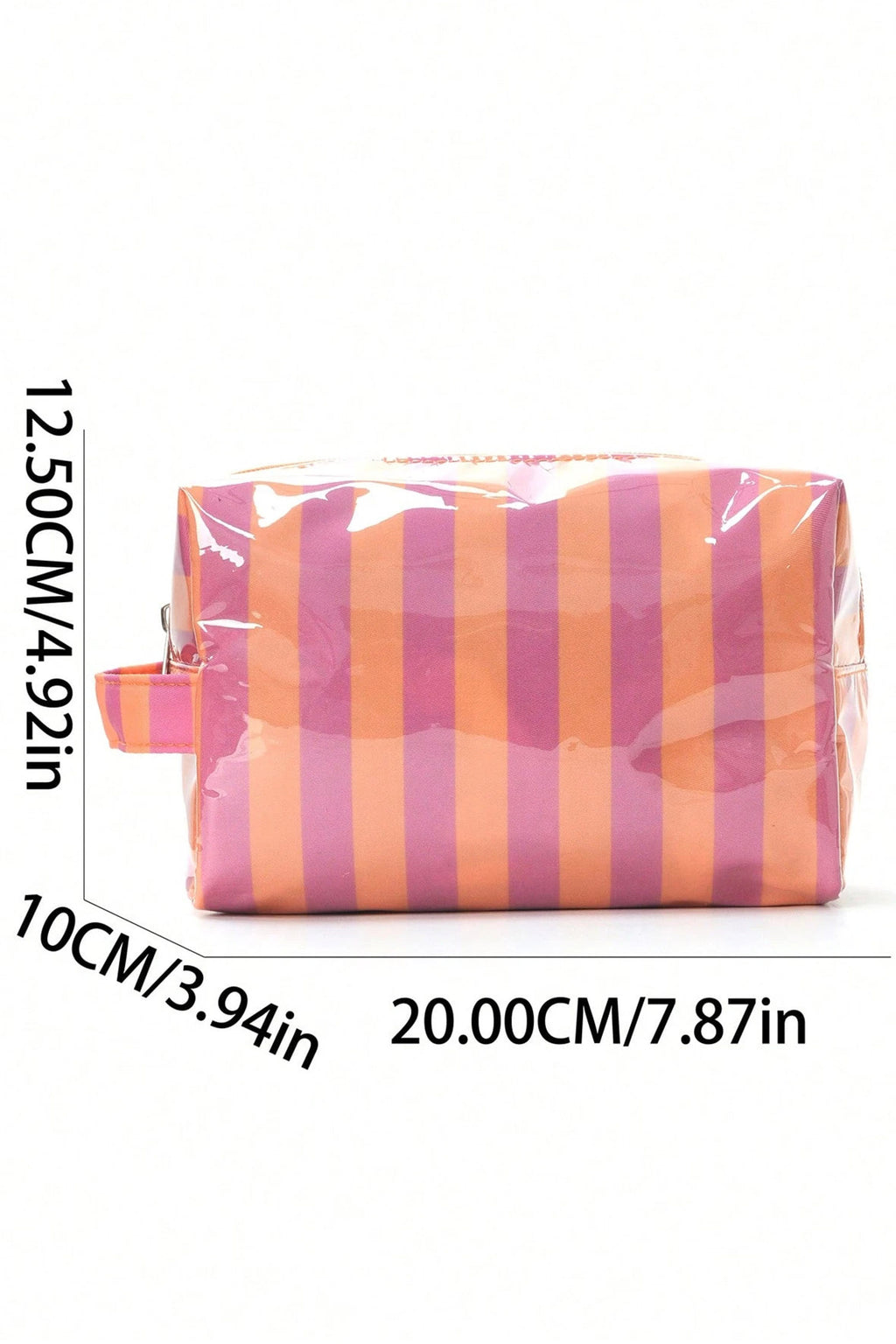 Fiery Red PVC Striped Cosmetic Bag Durable Zipper Handle Travel Organizer