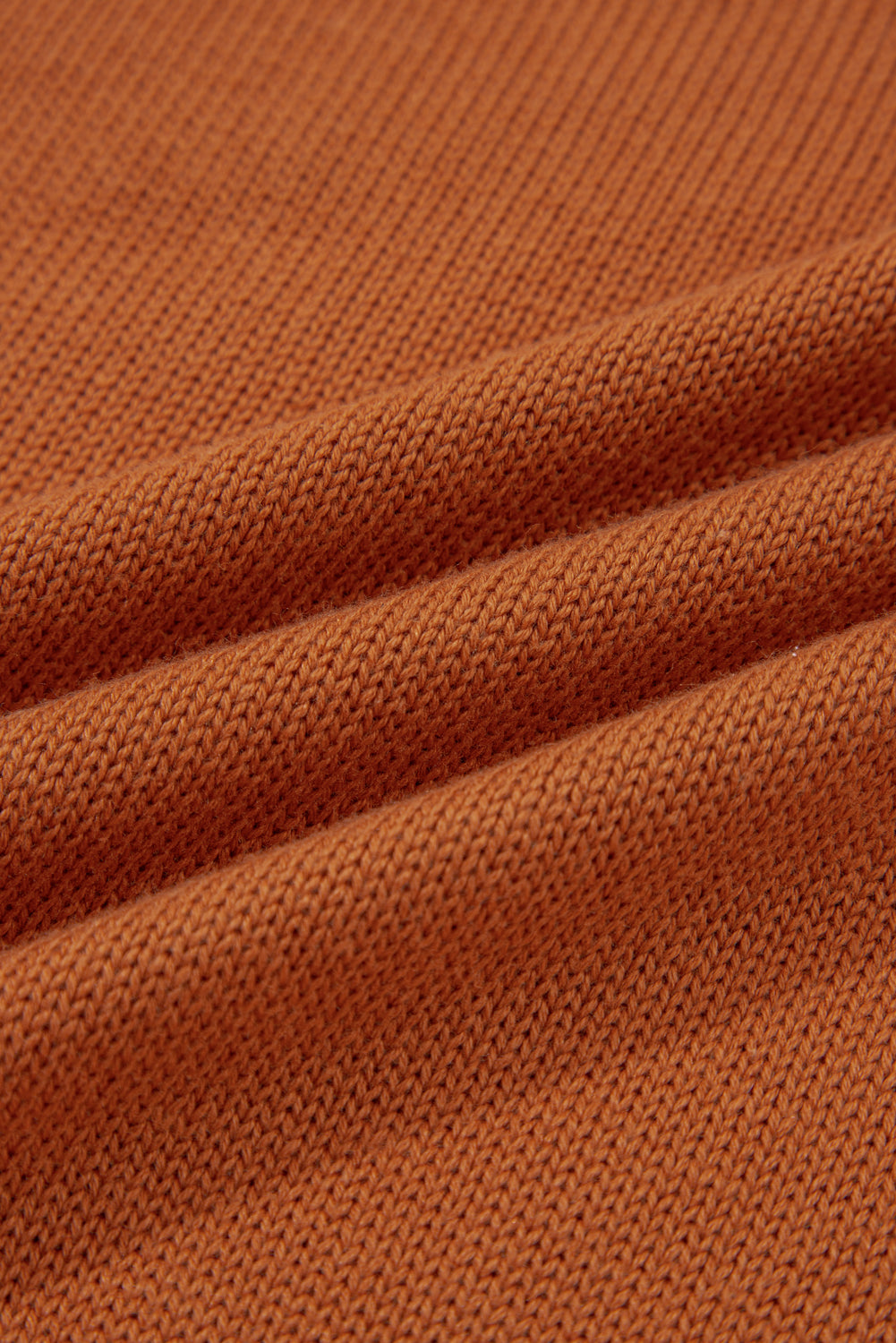 Gold Flame Solid Color Ribbed Trim Drop Shoulder Sweater