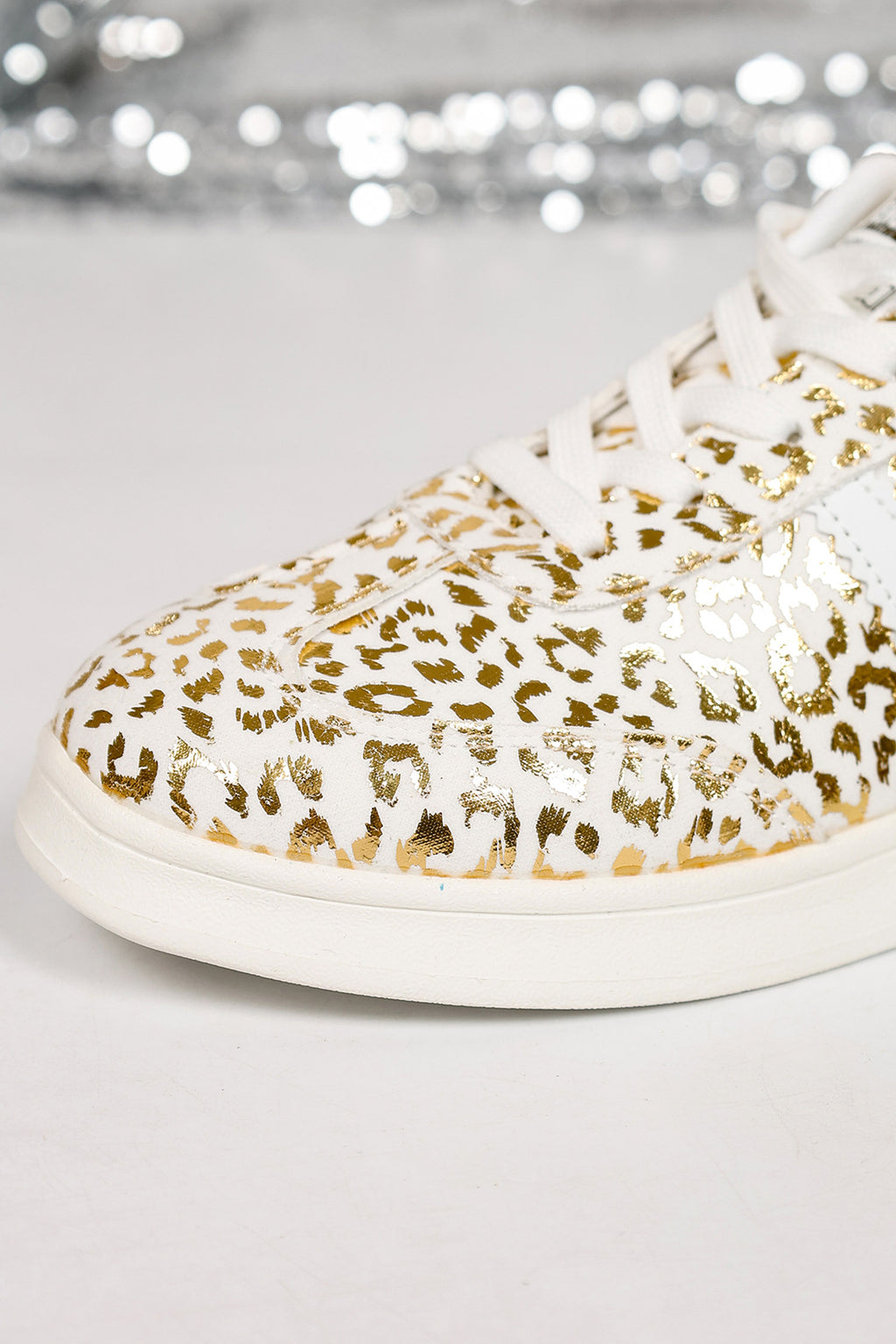 White Leopard Print PU Leather Detail Lace Up Casual Shoes