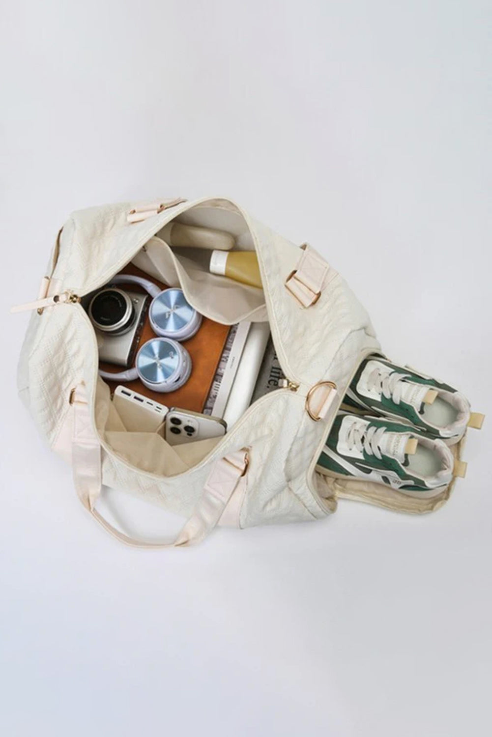White Rhombus Textured Waterproof Travel Duffel Bag