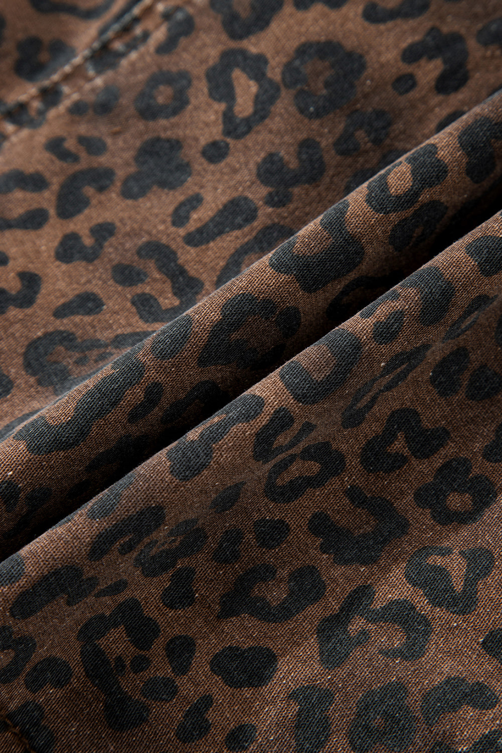 Brown Leopard Print Elastic Waistband Drawstring Denim Skort