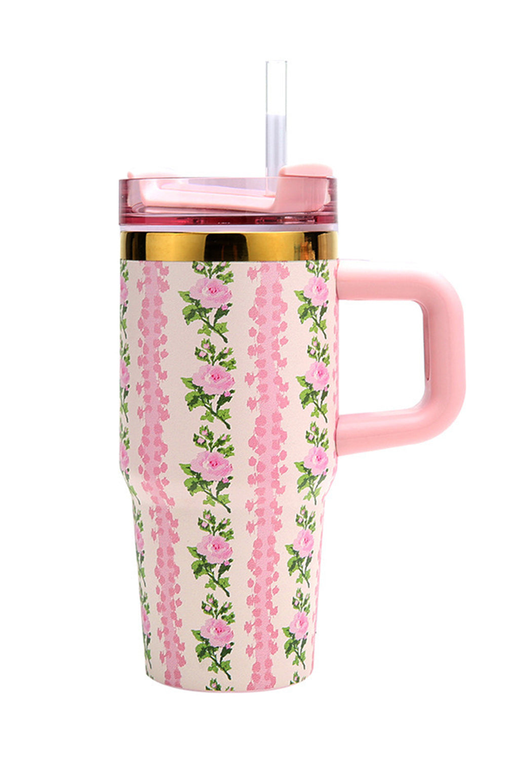 Pink 14/20 OZ Dainty Floral Print Stainless Steel Tumbler with Straw