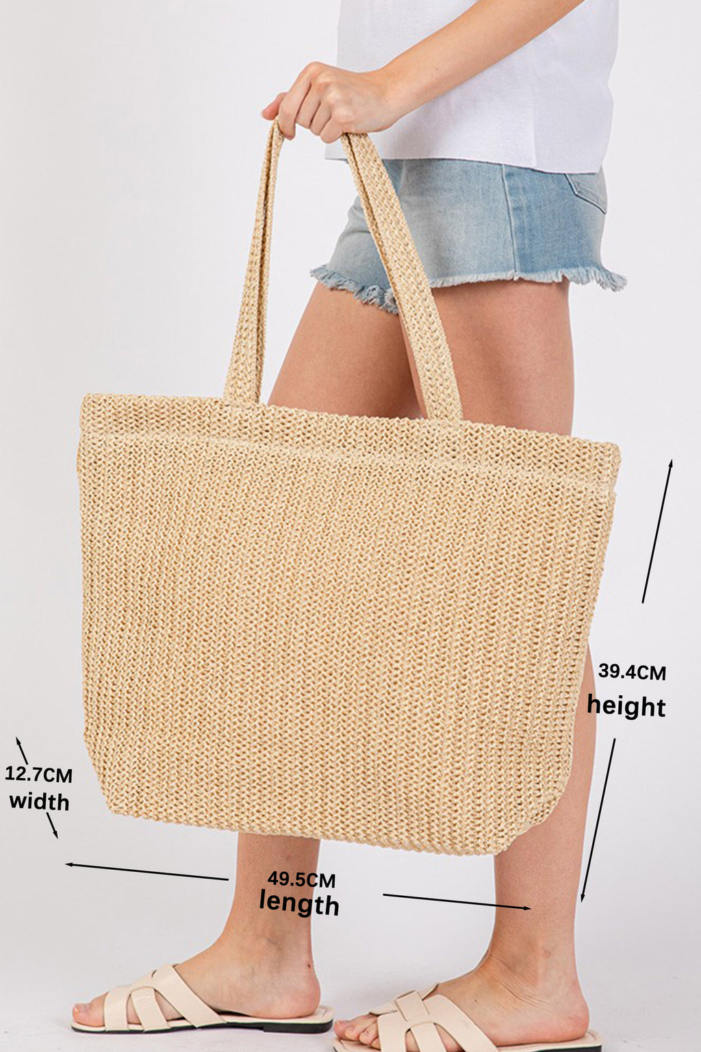 Parchment Solid Color Straw Woven Summer Beach Tote Bag