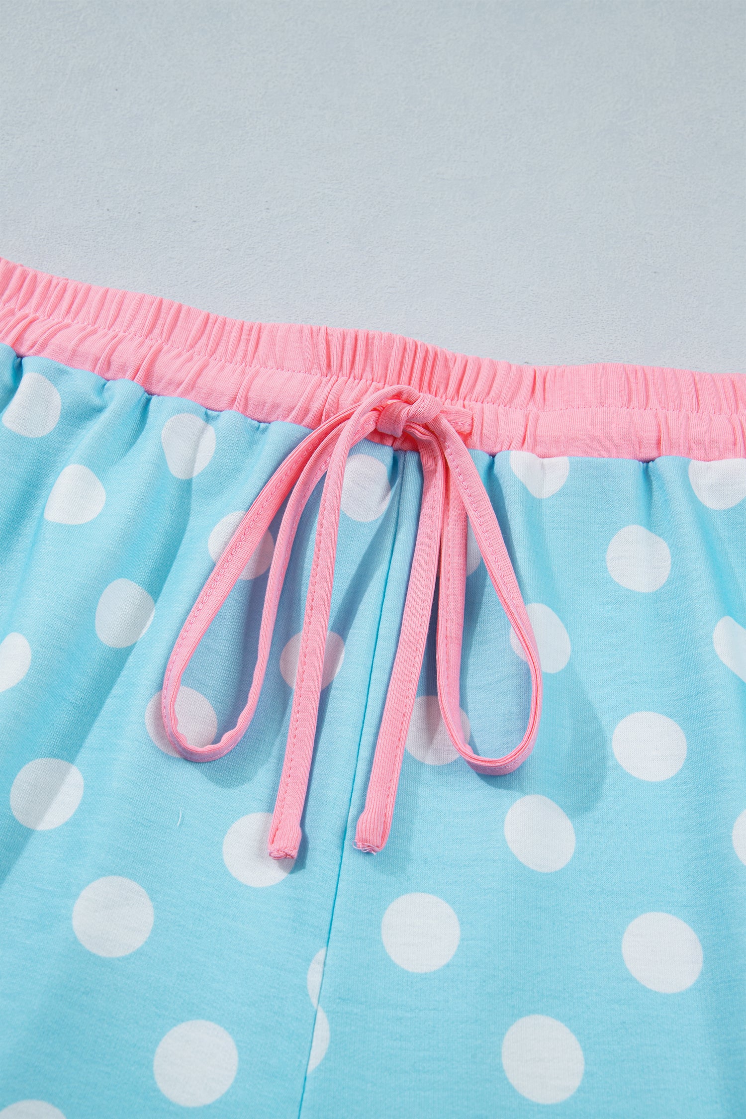 Sky Blue Polka Dot Print Color Block Trim Plus Size 2pcs Short Set