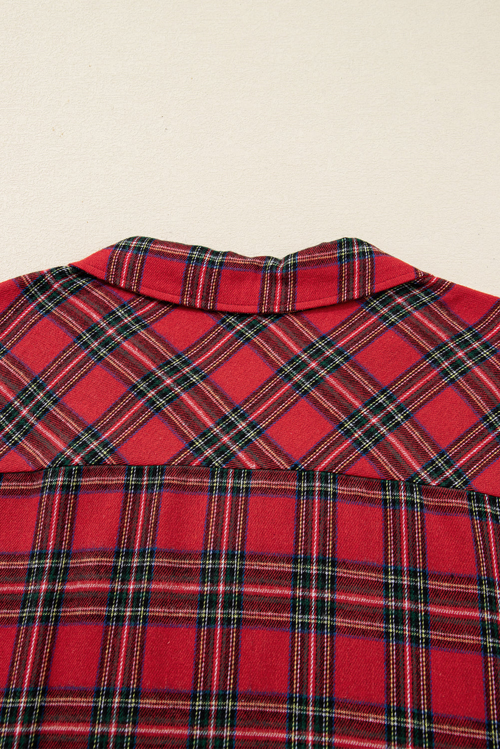 Red Plus Size Plaid Contrast Patchwork Long Sleeve Shirt and Shorts 2pcs Pajama Set