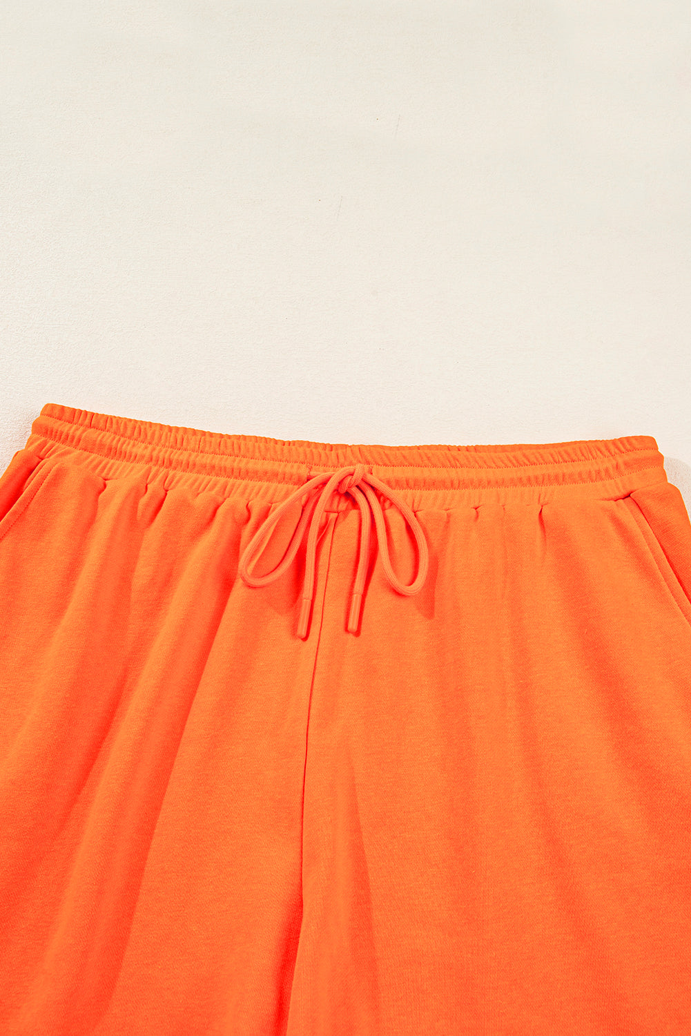 Orange Plus Size Varsity Striped Drop Shoulder Pullover Drawstring Elastic Waistband Short Set