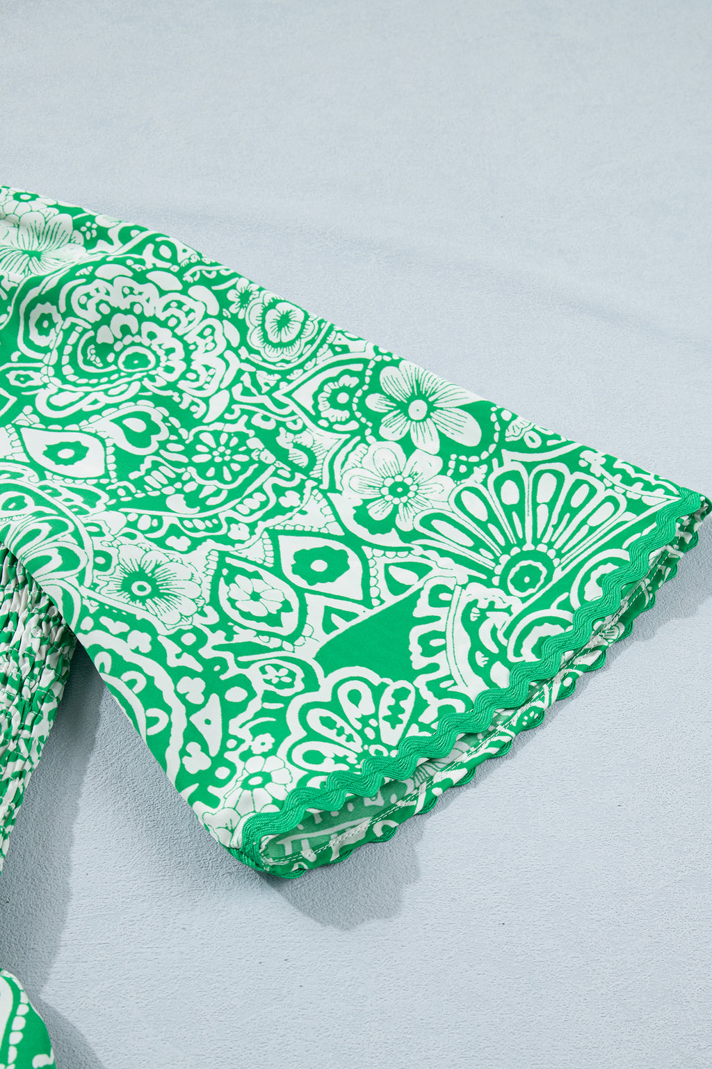 Green Flirty Floral Smocked V Neck Blouse