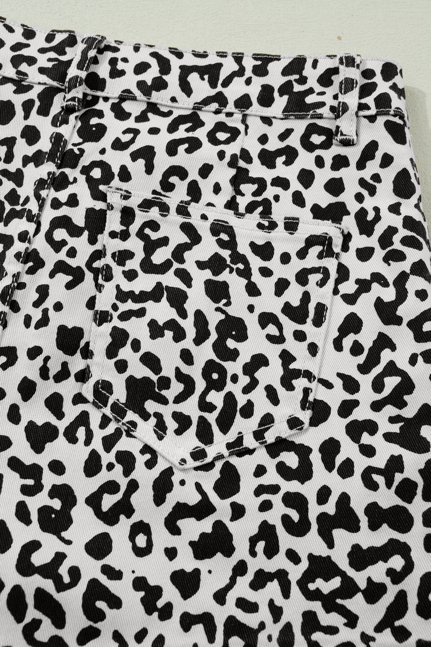 Black Leopard Print Button Overlap Denim Shorts