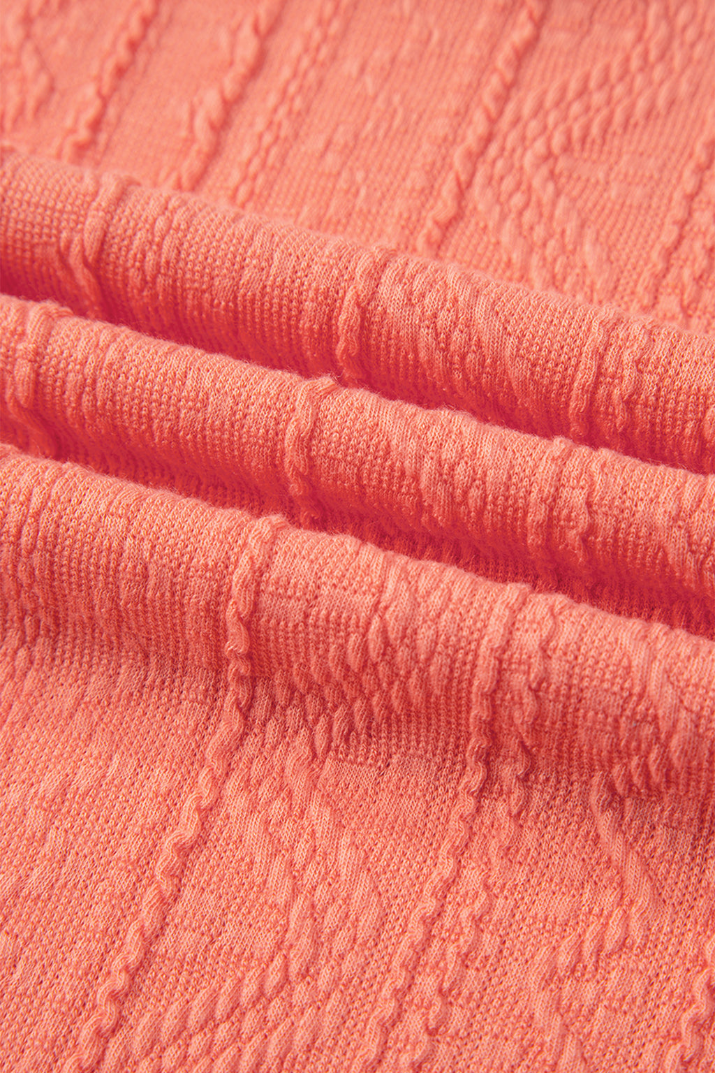 Grapefruit Orange Crochet Floral Accent V Neck Textured Pants Set