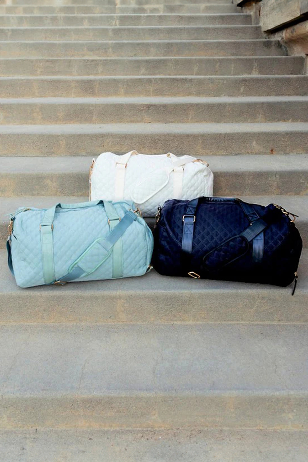 White Rhombus Textured Waterproof Travel Duffel Bag