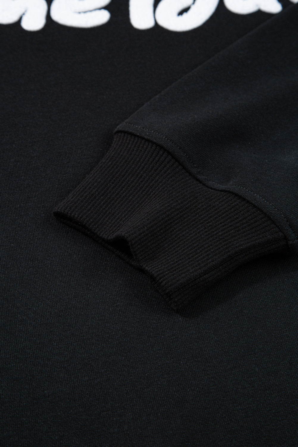 Black Chenille Game Day Graphic Drop Shoulder Sweatshirt