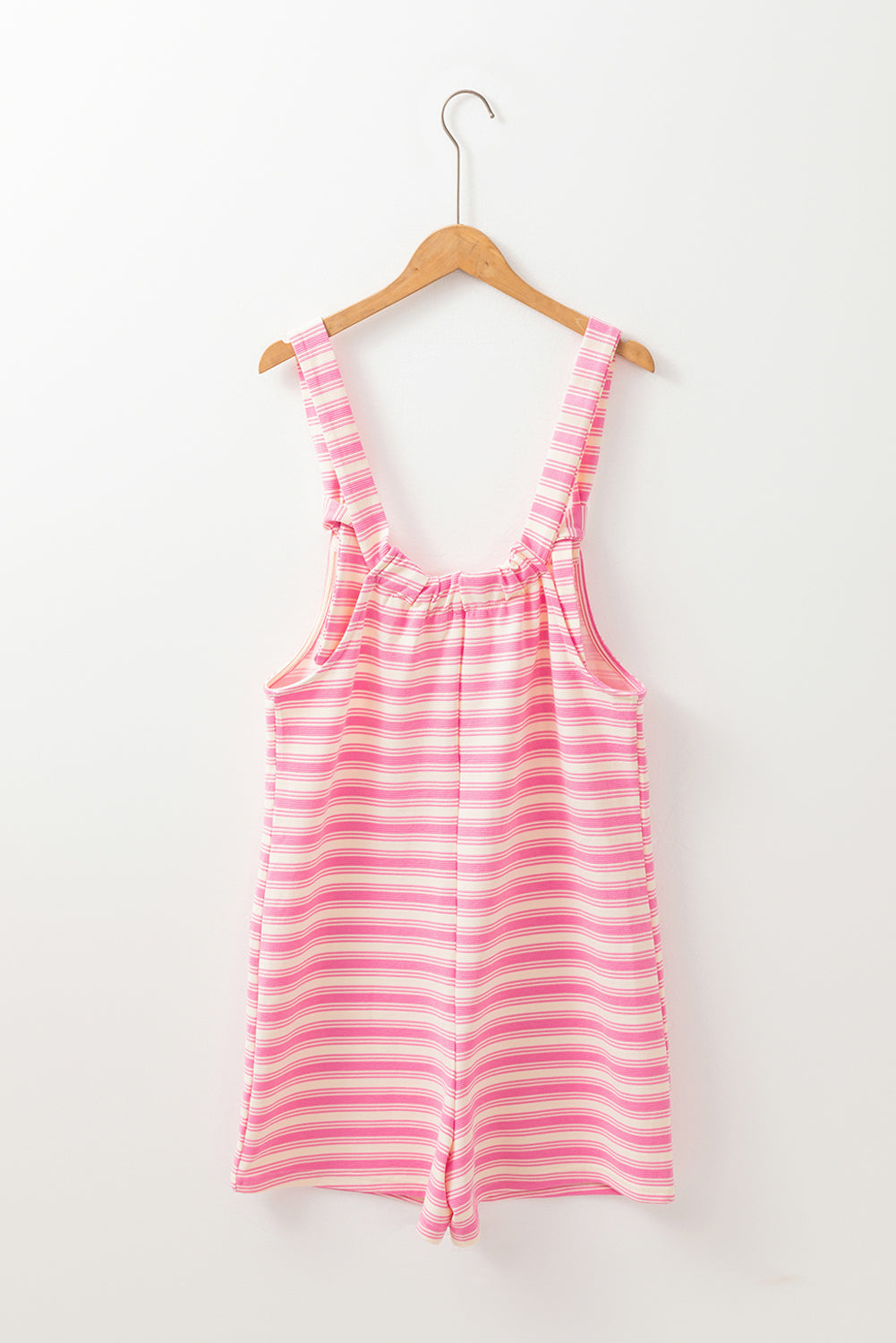 Pink Stripe Knotted Strap Patched Pocket Romper