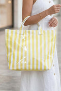 Yellow Cream Glossy Striped Vinyl Large Tote Bag (Color Varied)