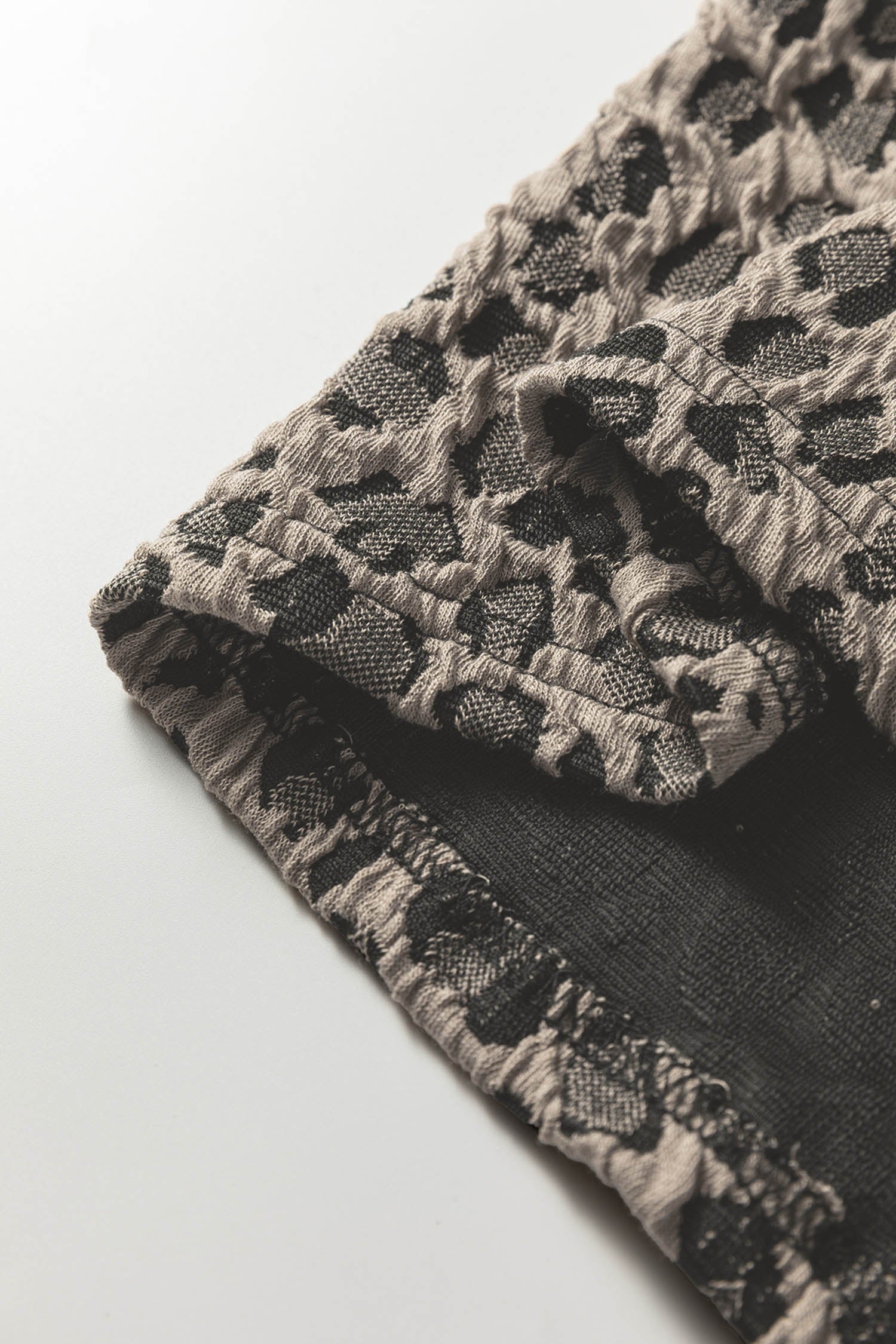 Khaki Textured Leopard Print Crew Neck Short Sleeve Top