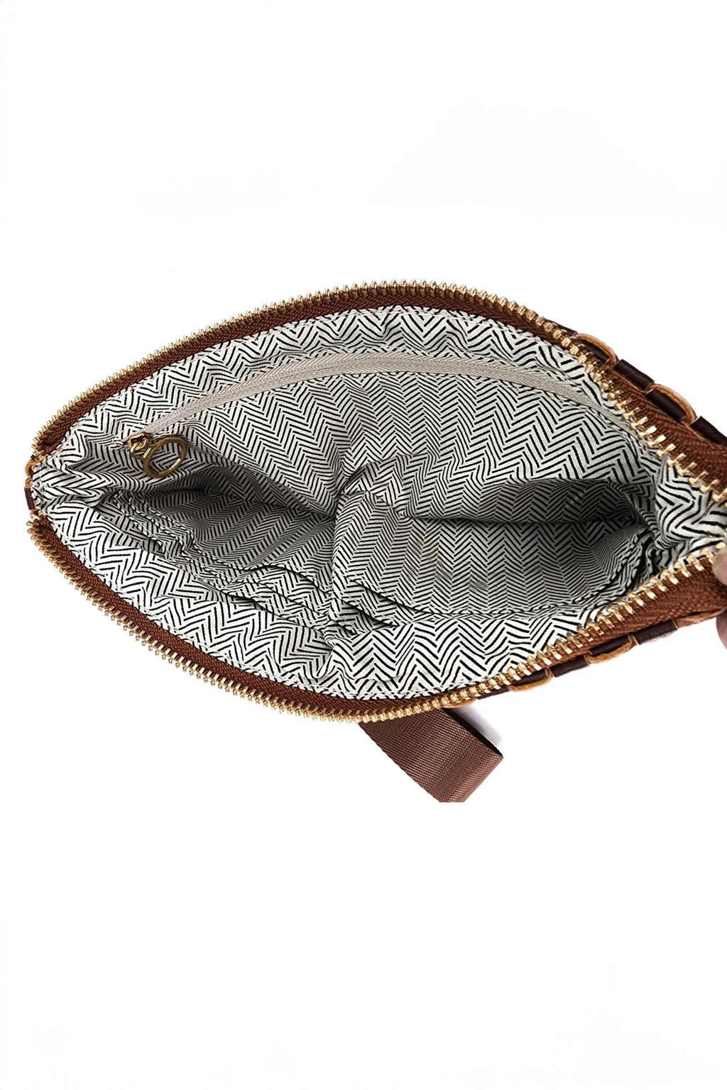 Chestnut Checkered  Woven Clutch Wristlet PU Leather Large Size Patterned Wallet