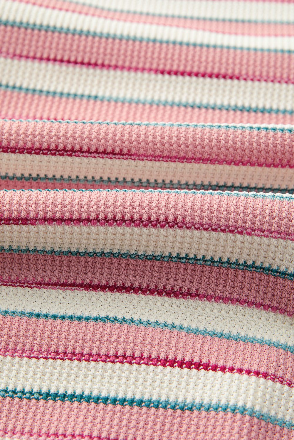 Pink Stripe Stitched Detail Color Block Patchwork Oversized Pullover Top