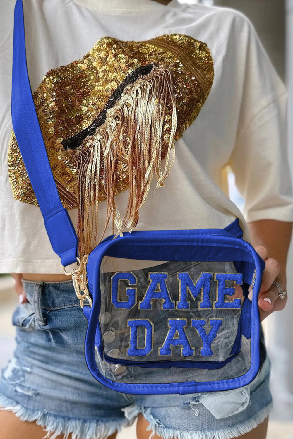 Dark Blue Clear PVC GAME DAY Summer Fashion Single Shoulder Bag