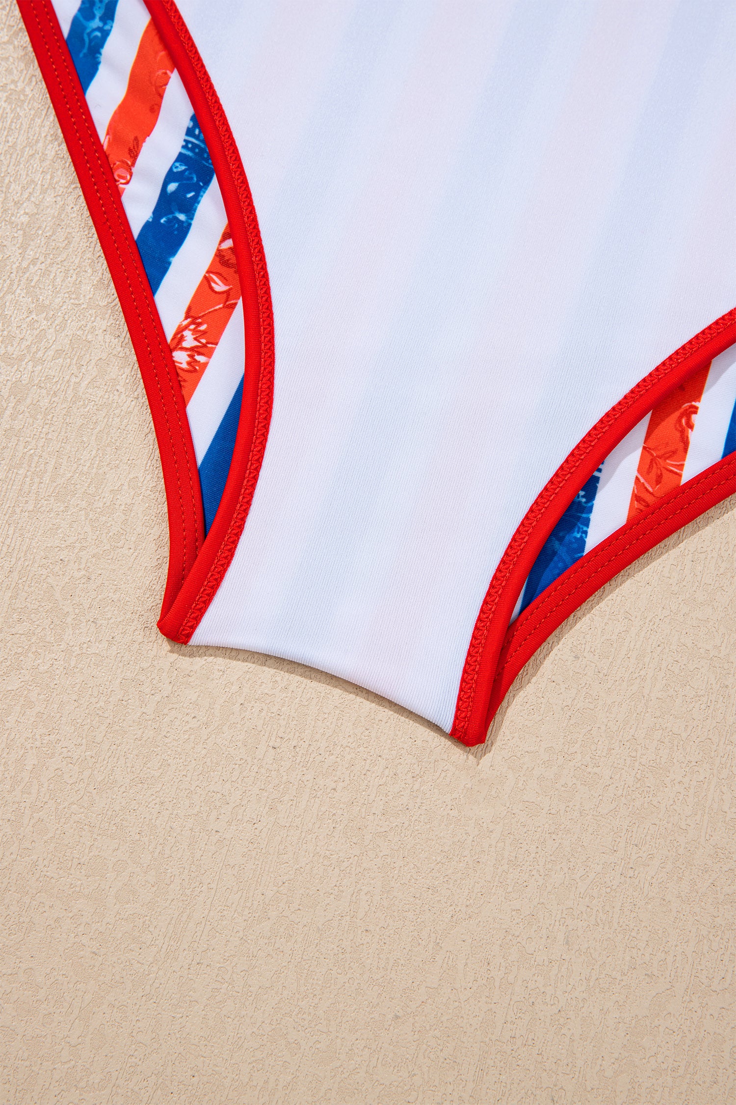 Red July 4th Stripes Impression Cutout Spaghetti Straps One Piece Swimsuit
