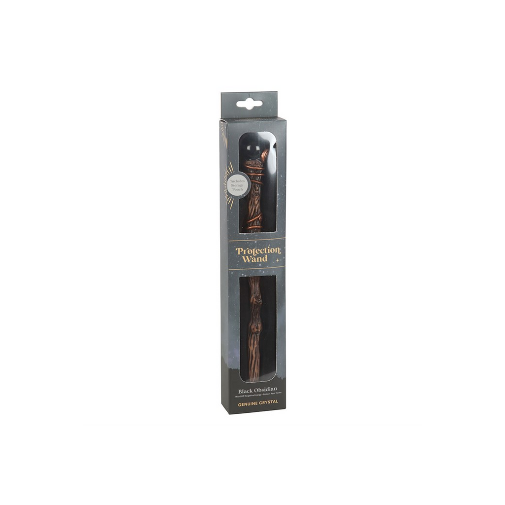 Protection Black Obsidian Crystal  Wand with Pouch
