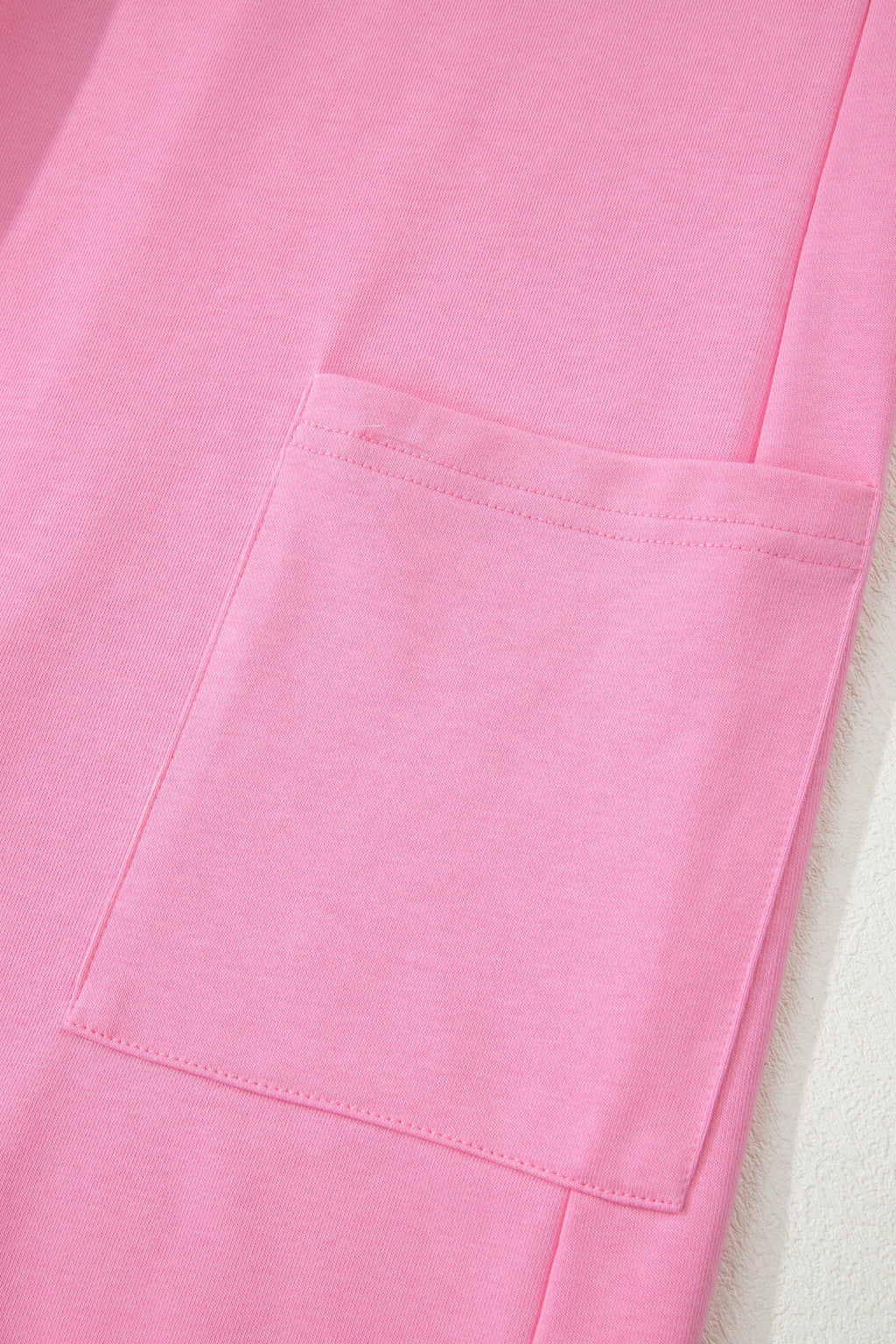 Pink Solid Color Raw Edge Half Sleeve Pocketed Loose Romper