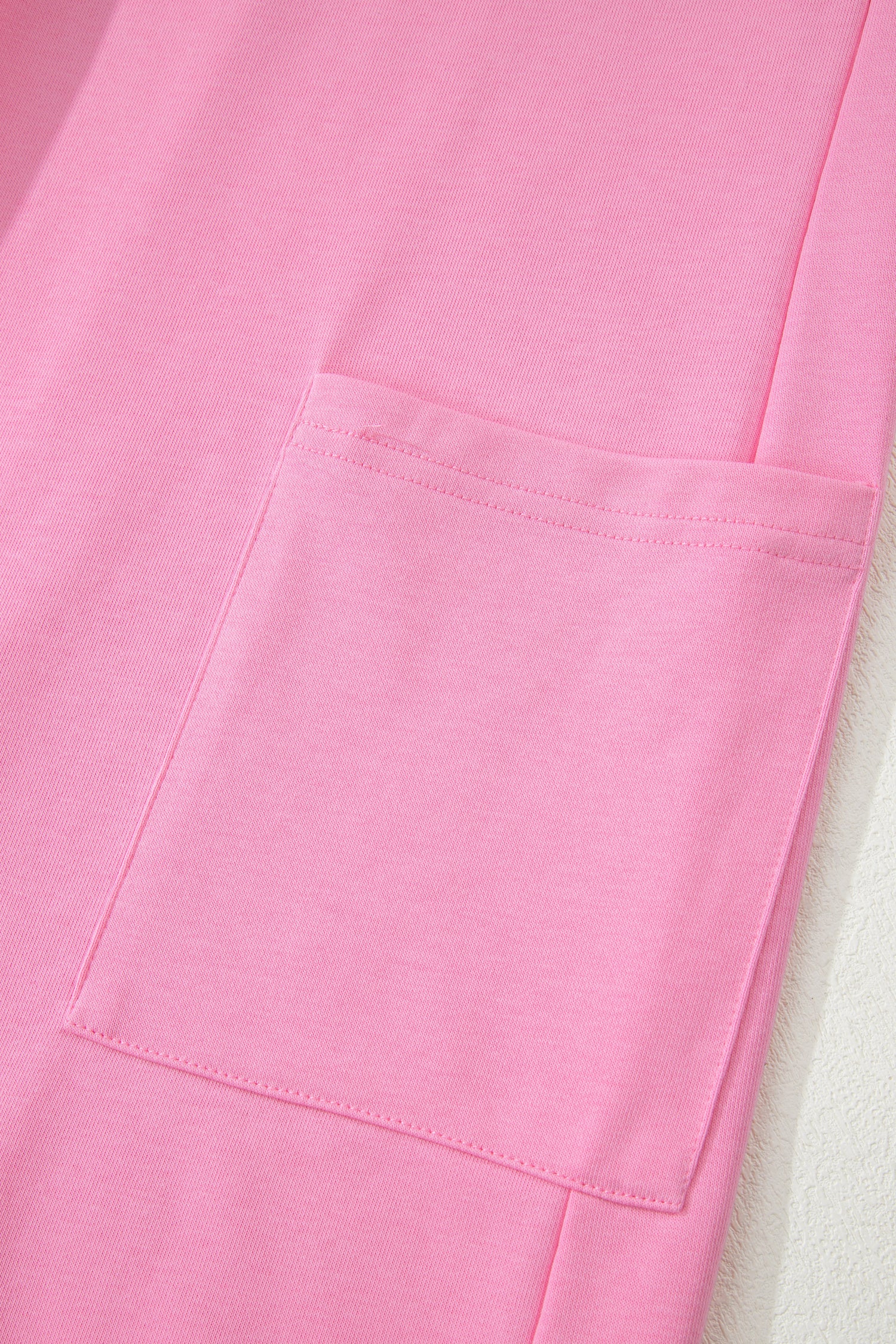 Pink Solid Color Raw Edge Half Sleeve Pocketed Loose Romper