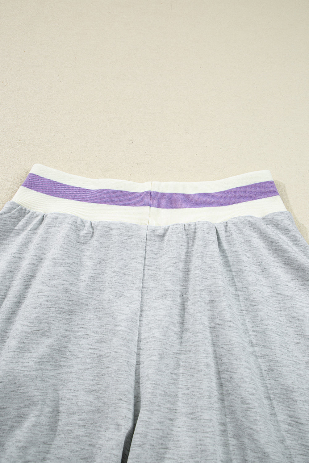 Light Grey Contrast Striped Bands Cropped Pullover and Athletic Short Set