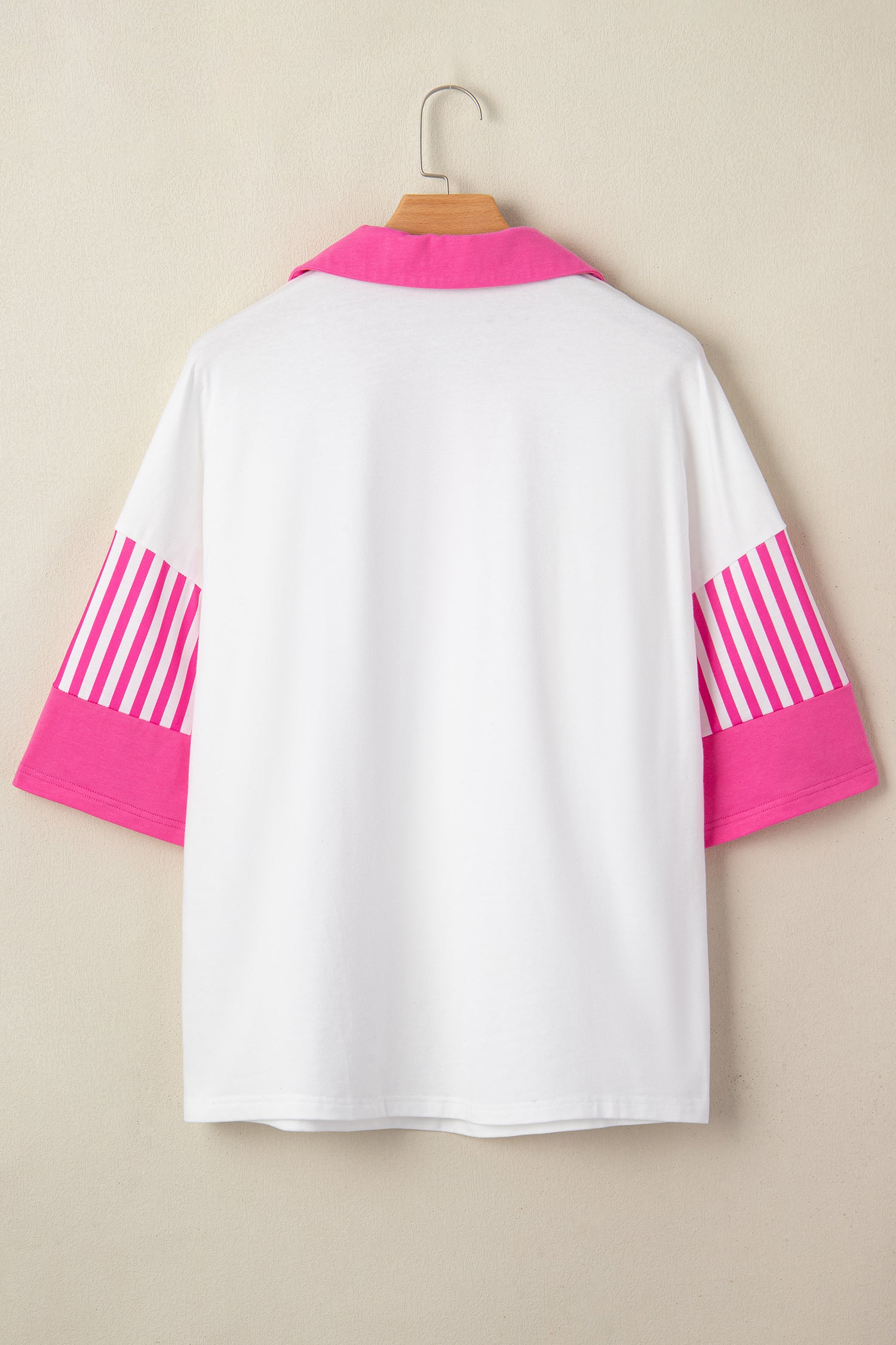 White Striped Color Block Patchwork Polo Collar Half Sleeve T Shirt