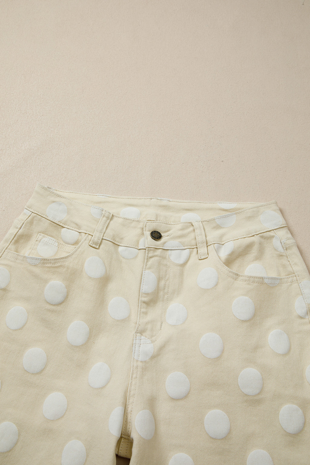 Khaki Polka Dot Print Raw Hem Shift Jeans