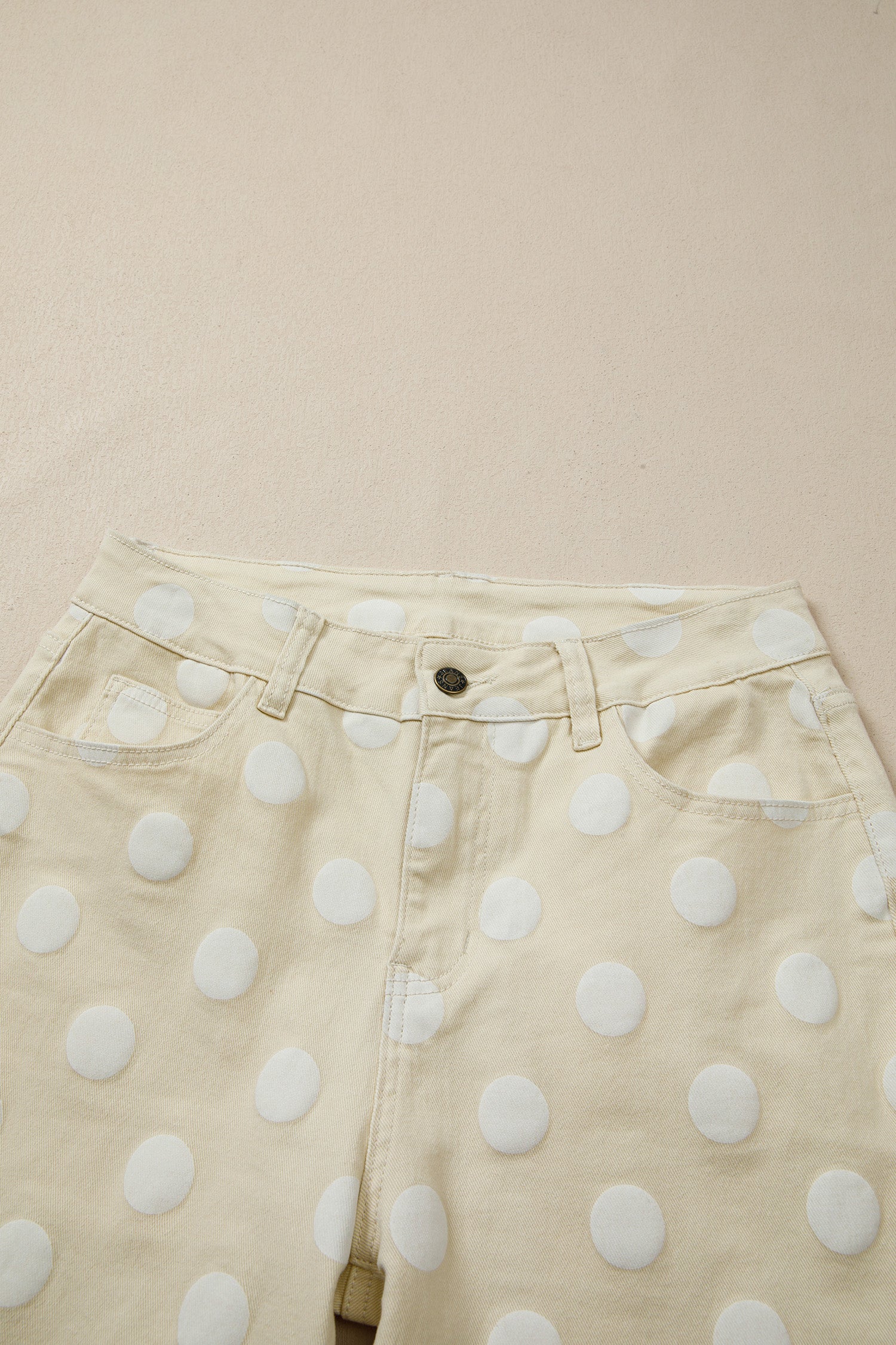 Khaki Polka Dot Print Raw Hem Shift Jeans