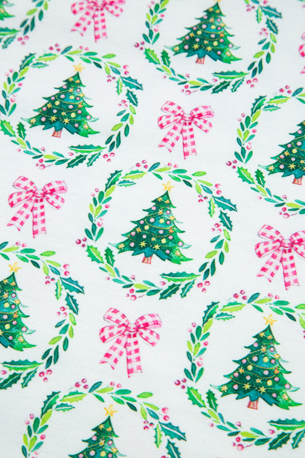 Green Bow Christmas Tree Print Contrast Striped Banding 2pcs Lounge Set