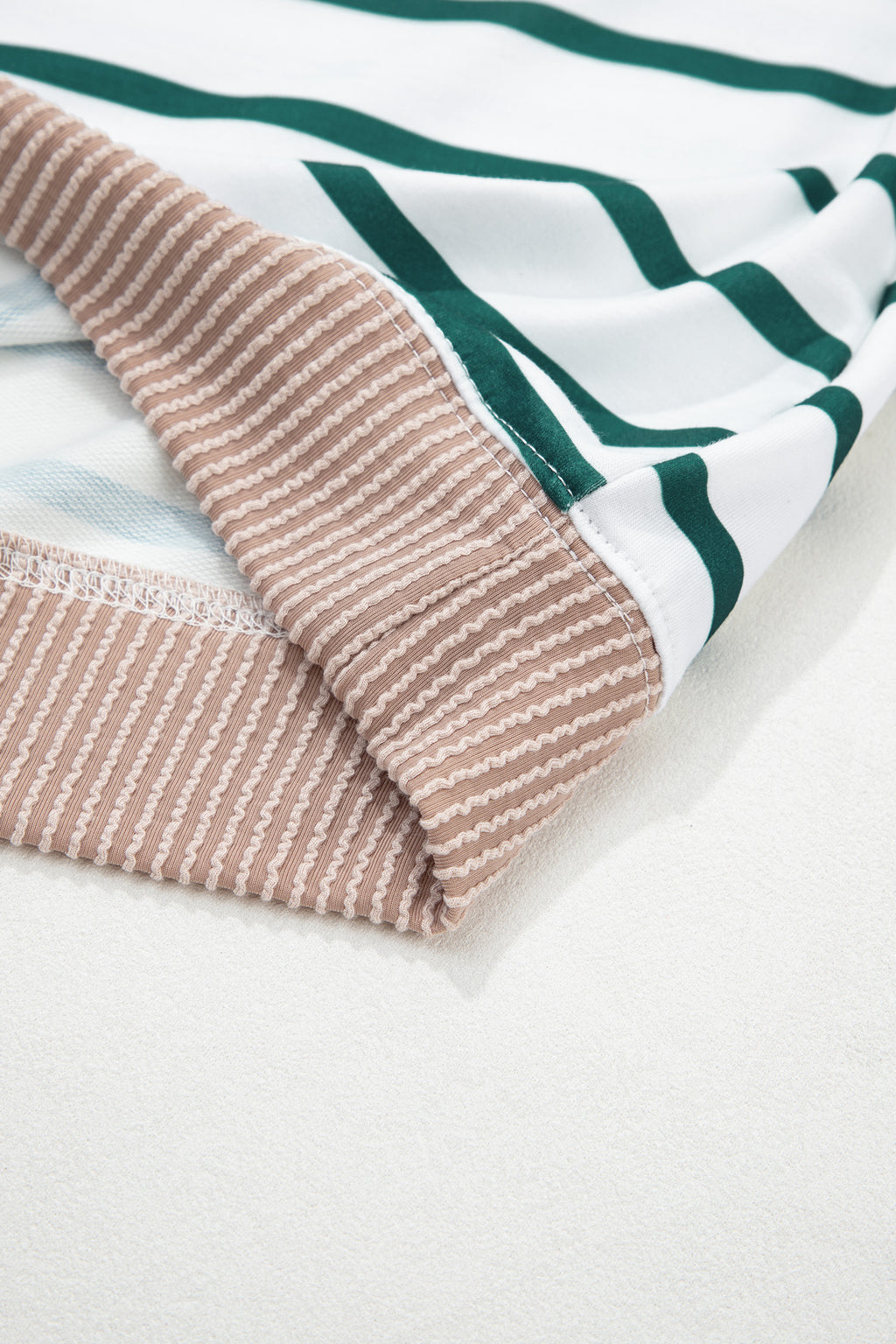 White Stripe Twisted Ribbed Patchwork Drop Shoulder Round Neck Sweatshirt