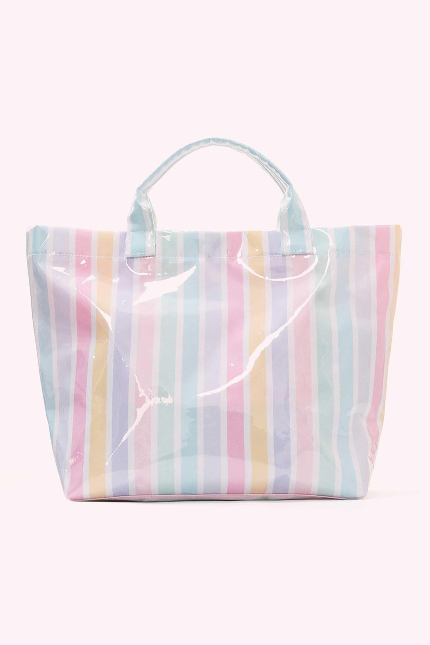 Red Glossy Striped Vinyl Large Tote Bag (Color Varied)