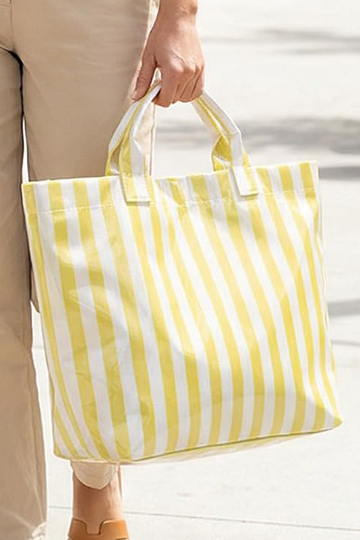 Yellow Cream Glossy Striped Vinyl Large Tote Bag (Color Varied)