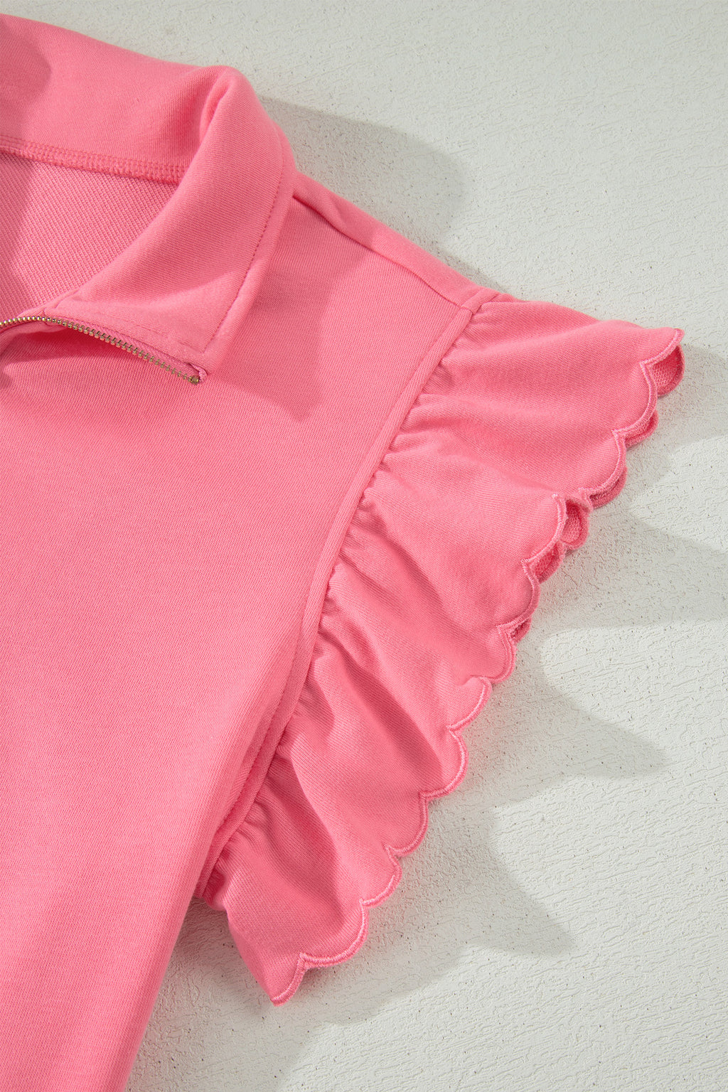 Coral Paradise Half Zipped Ruffled Short Set