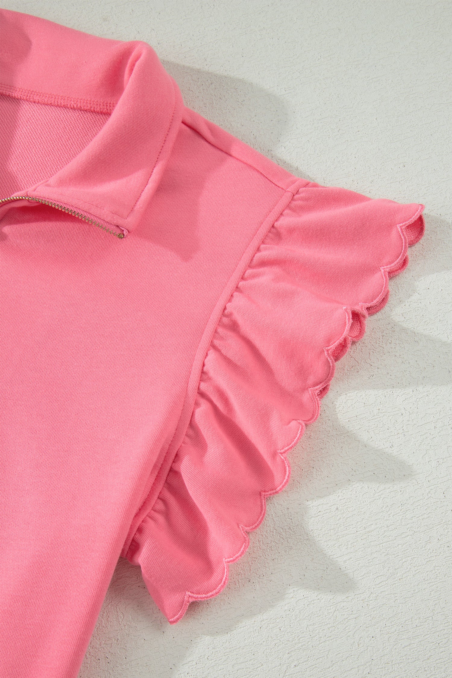Coral Paradise Half Zipped Ruffled Short Set