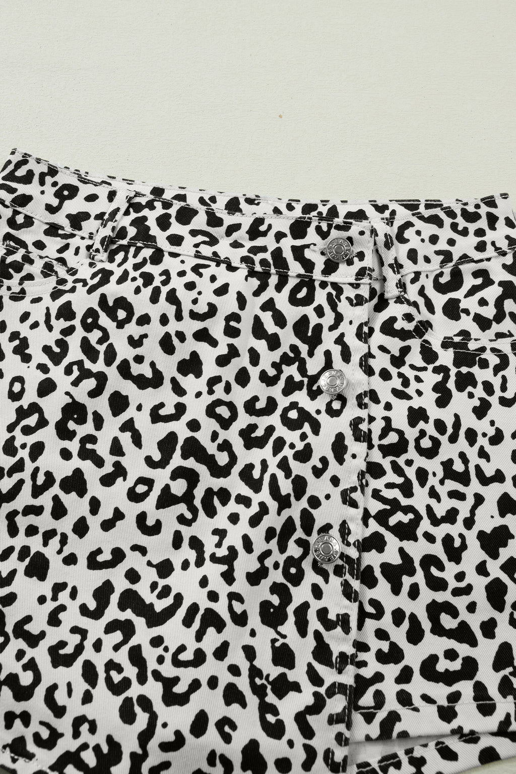Black Leopard Print Button Overlap Denim Shorts