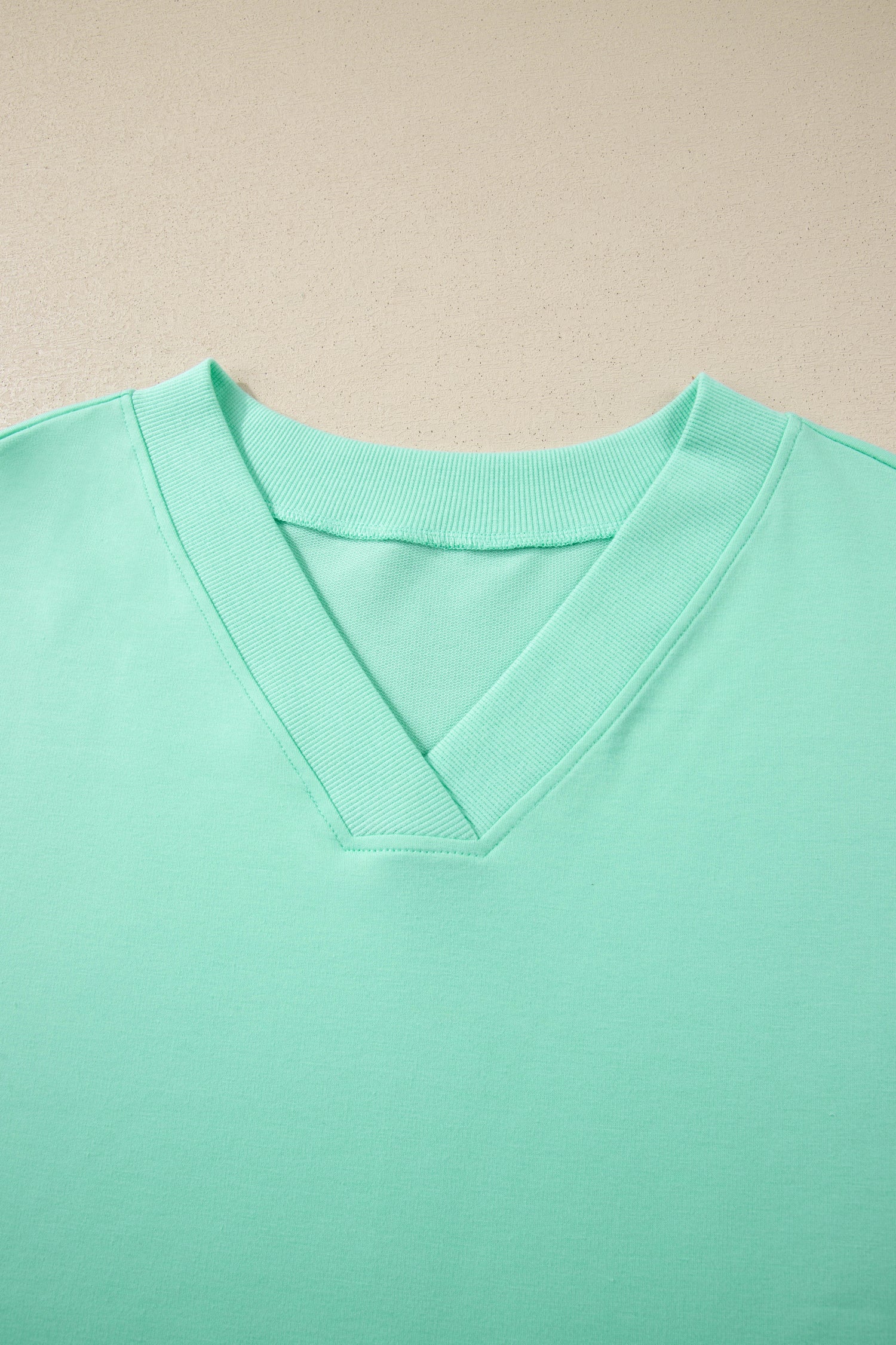 Mint Green Solid V-Neck Tee and Drawstring Plus Size Pants Set