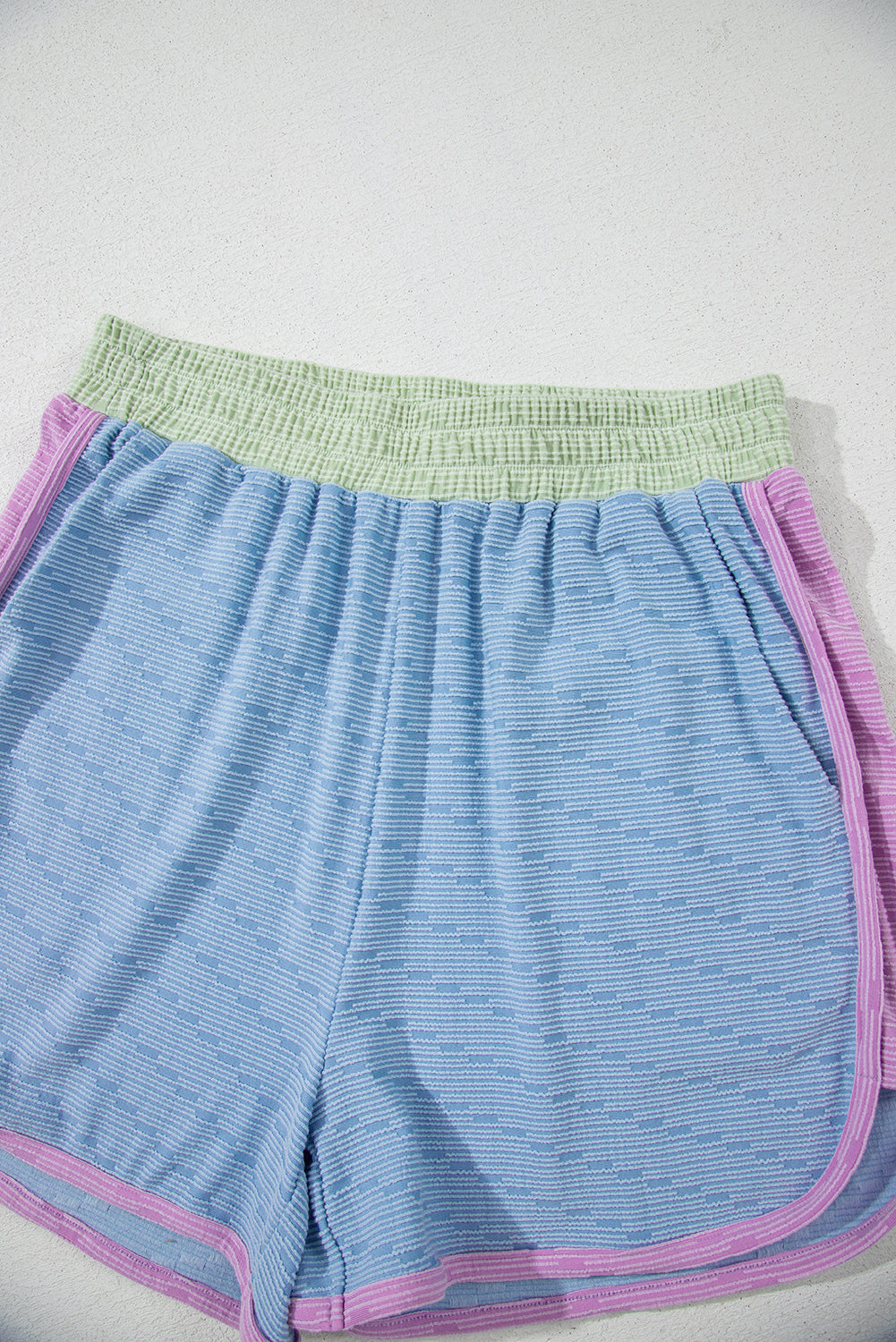 Beau Blue Corded Knit Contrast Trim Round Neck Cap Sleeve 2pcs Short Set