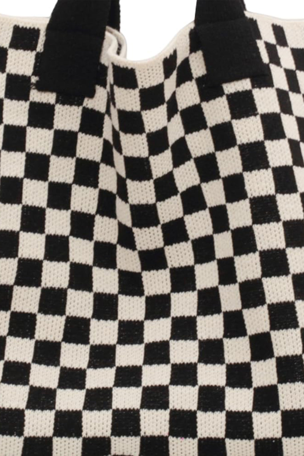 Color black Checkered Knit Eco-Friendly Tote Bag