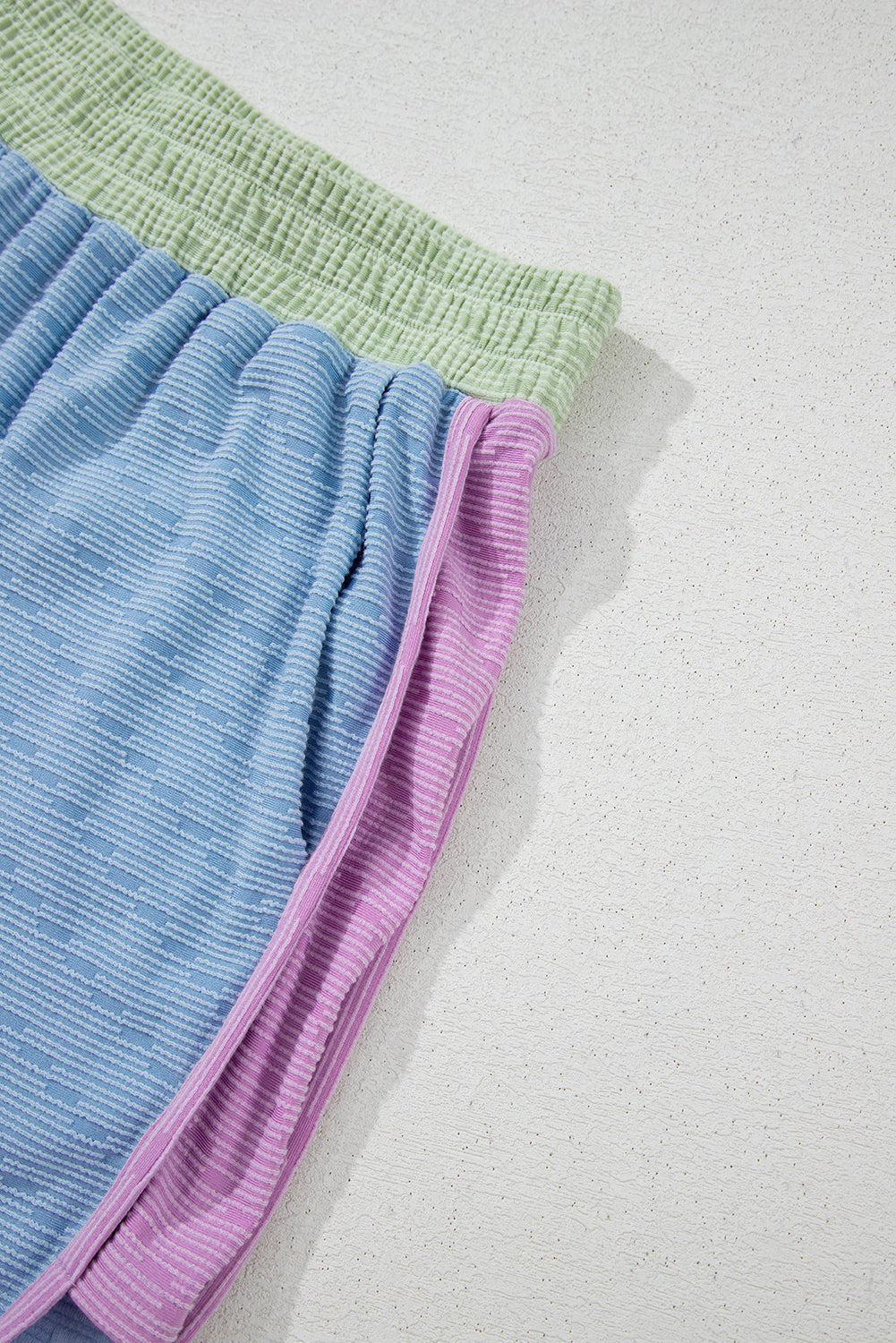 Beau Blue Corded Knit Contrast Trim Round Neck Cap Sleeve 2pcs Short Set