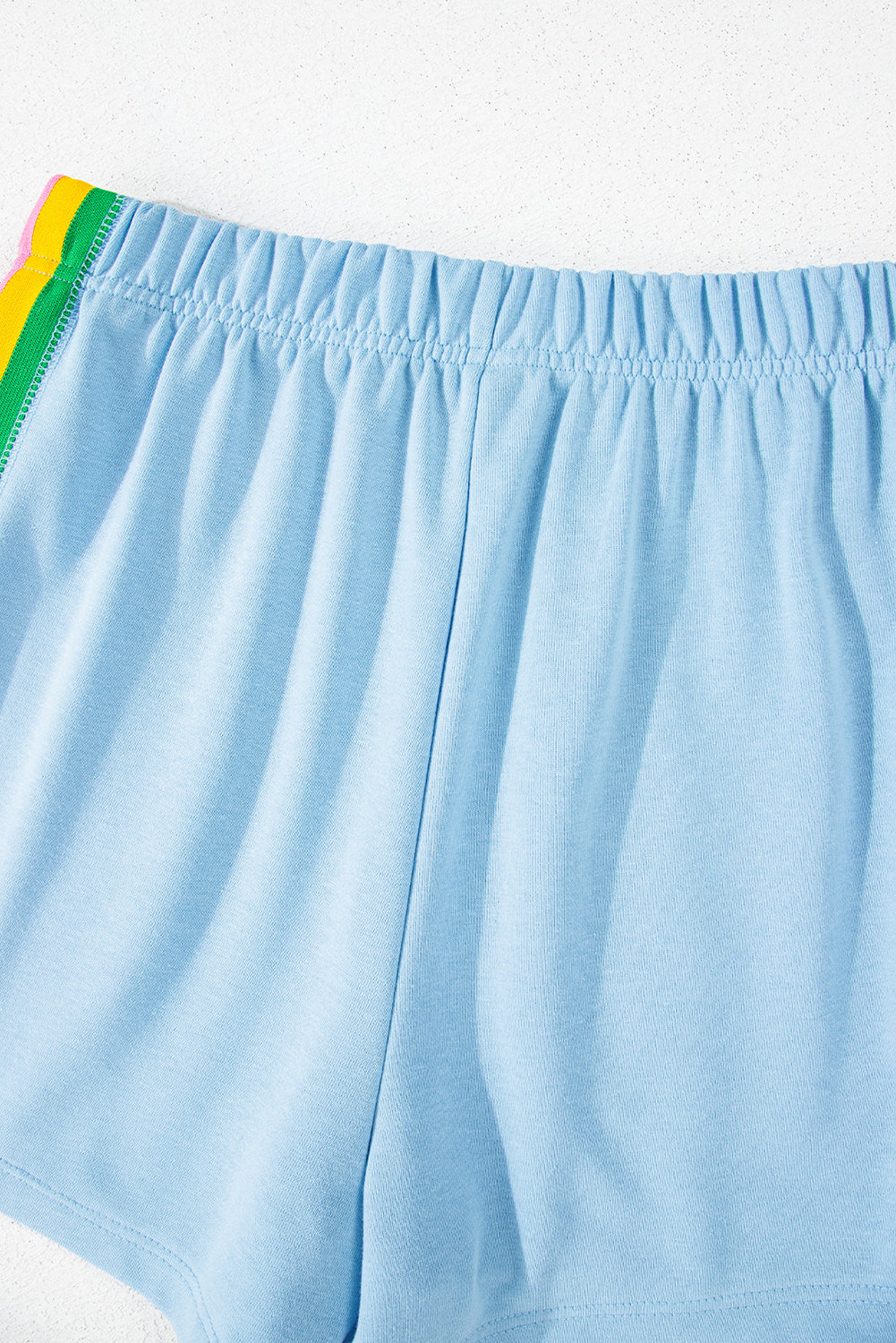 Sky Blue Rainbow Colorblock Collared Short Sleeve Top 2 Piece Shorts Set
